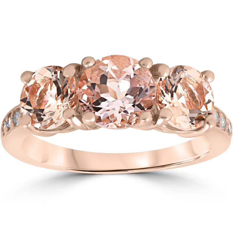 3 1/4 ct Morganite & Diamond 3-Stone Ring 14k Rose Gold