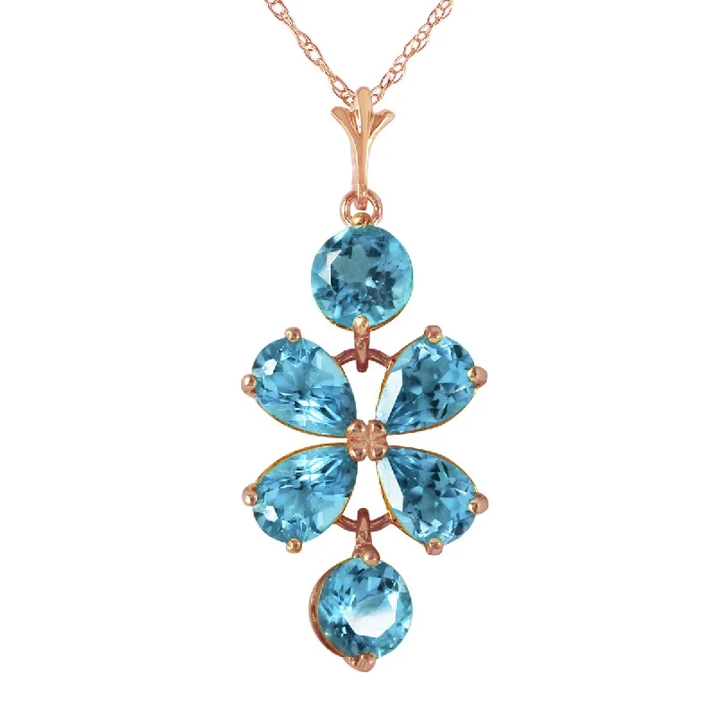 3.15 Carat 14K Solid Rose Gold Petals Blue Topaz Necklace