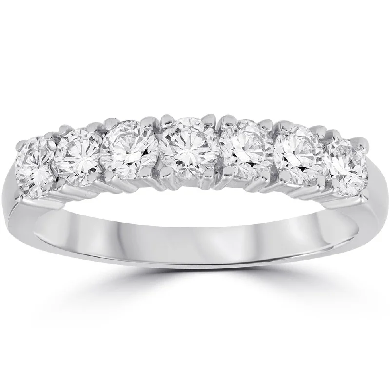 3/4 Ct Lab Grown Diamond EX3 7-Stone Wedding Ring 14k White Gold