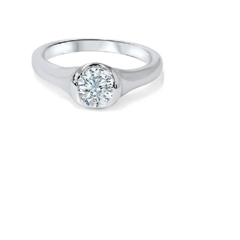 3/4ct Bezel Solitaire Lab Created Diamond Engagement Ring 14K White Gold