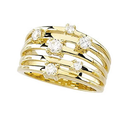 3/4ct Diamond Multi Row Wide Right Hand Ring 10k White or Yellow Gold