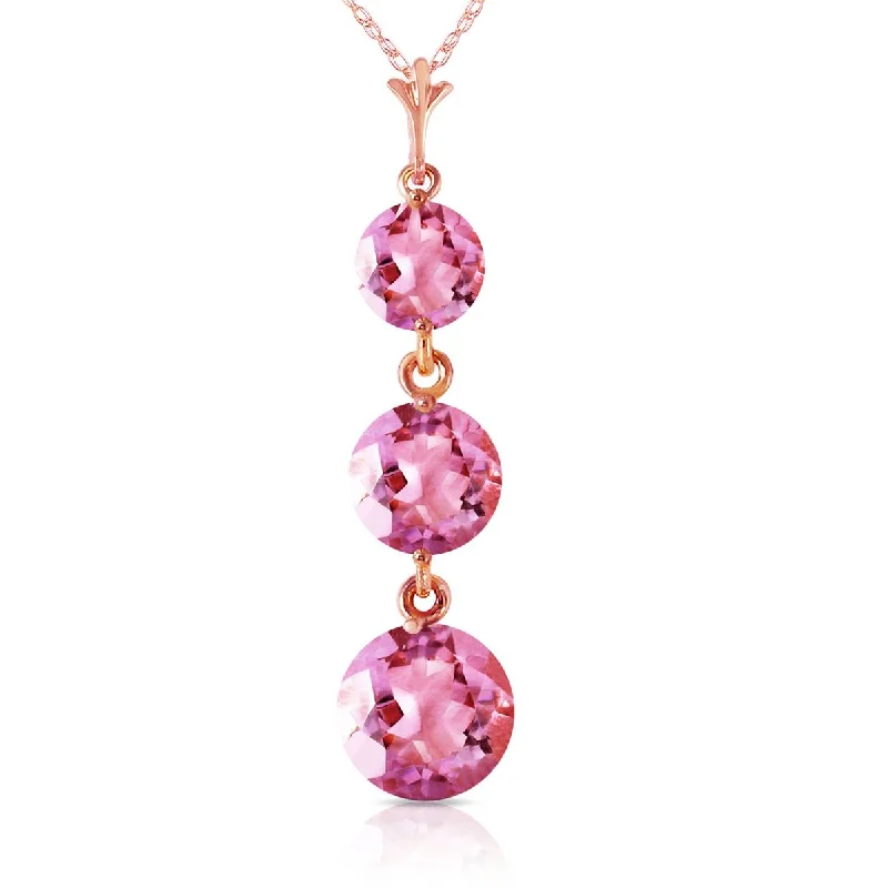 3.6 Carat 14K Solid Rose Gold Necklace Natural Pink Topaz