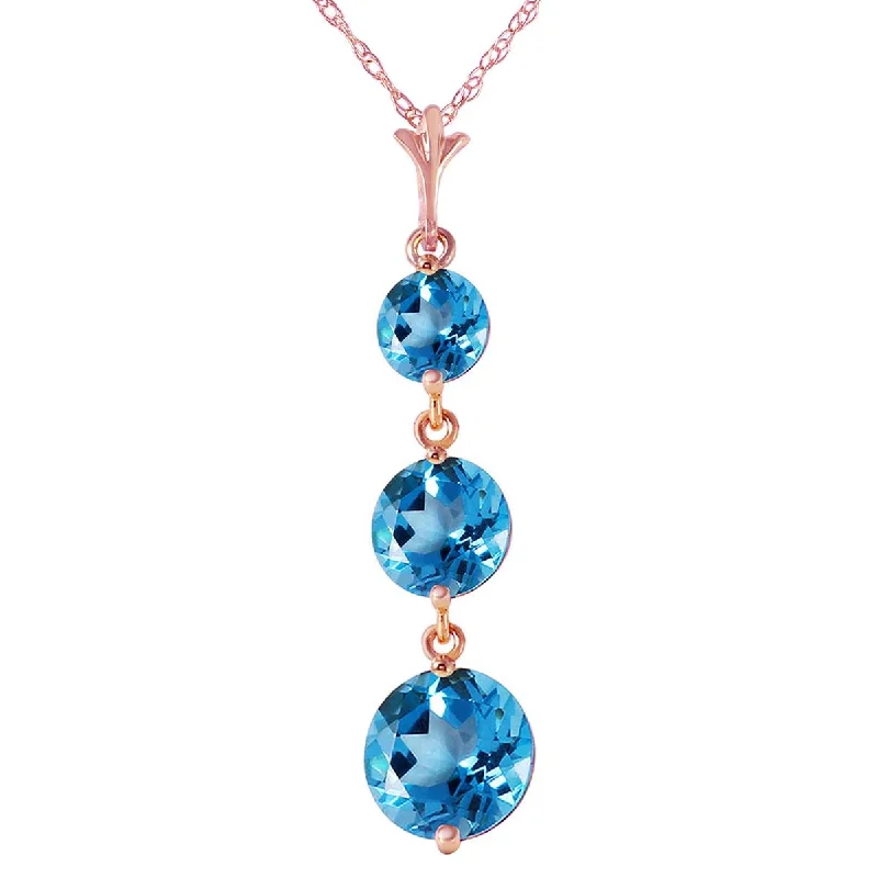 3.6 Carat 14K Solid Rose Gold Rainfall Blue Topaz Necklace