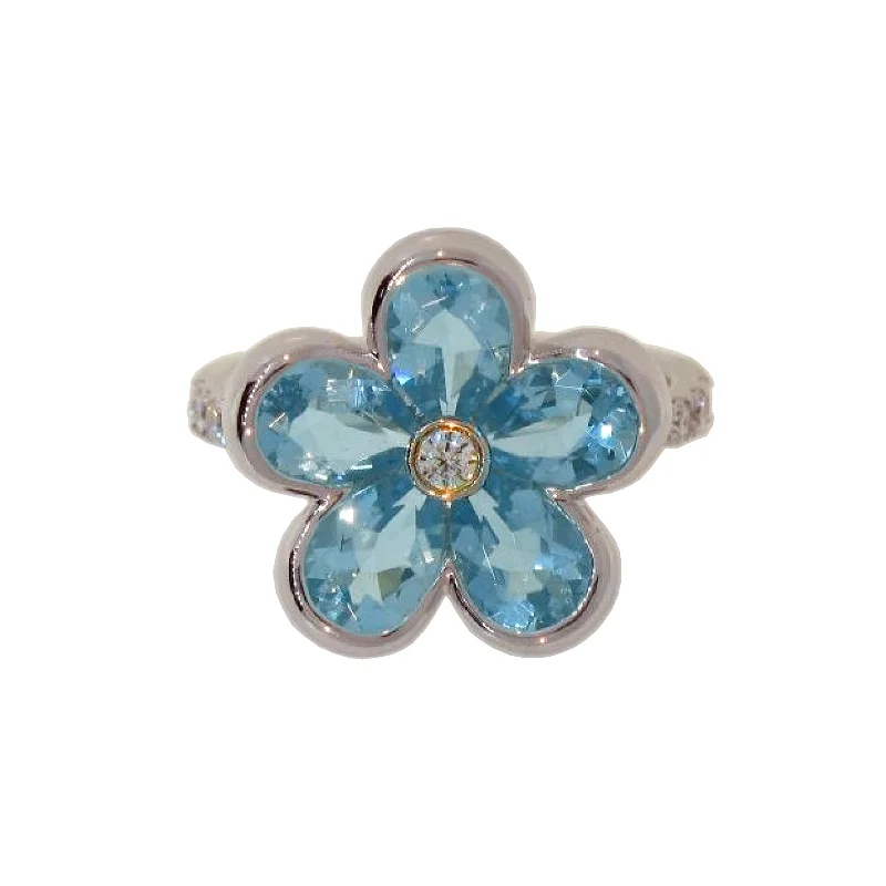 Aquamarine & Diamond Pastel Flower Ring