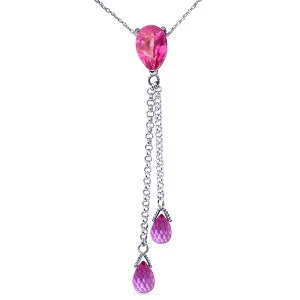 3.75 Carat 14K Solid White Gold Necklace Pink Topaz