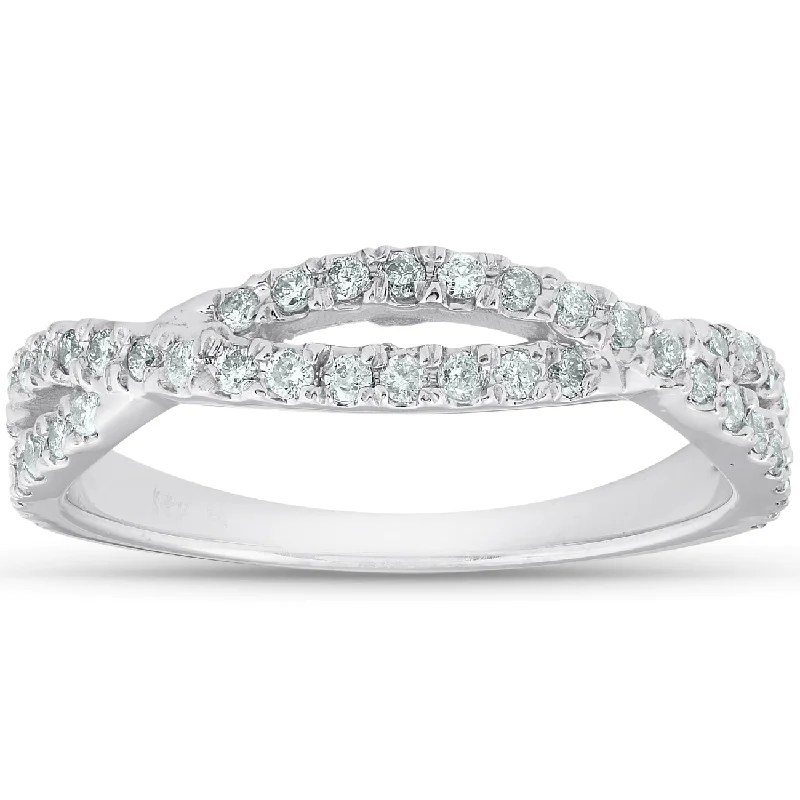 3/8ct Diamond Wedding Ring Womens Infinity Crossover Band 14k White Gold