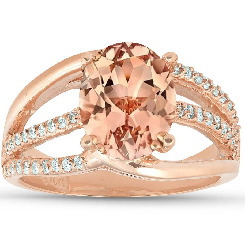 3 Ct TW Large Oval Peach Morganite & Diamond Ring 10k Rose Gold