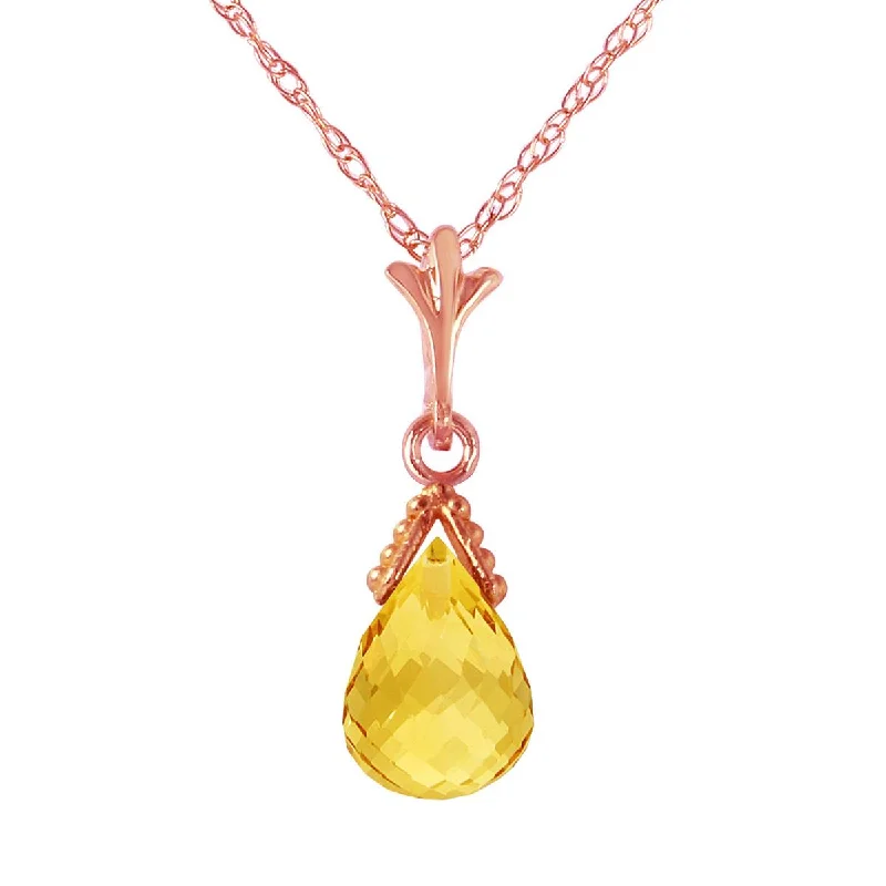 4.5 Carat 14K Solid Rose Gold Necklace Briolette Citrine