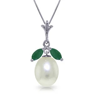 4.5 Carat 14K Solid White Gold Necklace Natural Parl Emerald