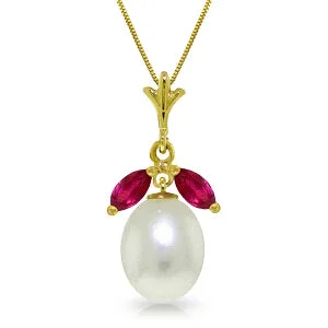 4.5 Carat 14K Solid Yellow Gold Necklace Natural Pearl Ruby