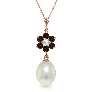 4.53 Carat 14K Solid Rose Gold Necklace Natural Pearl, Garnet Diamond