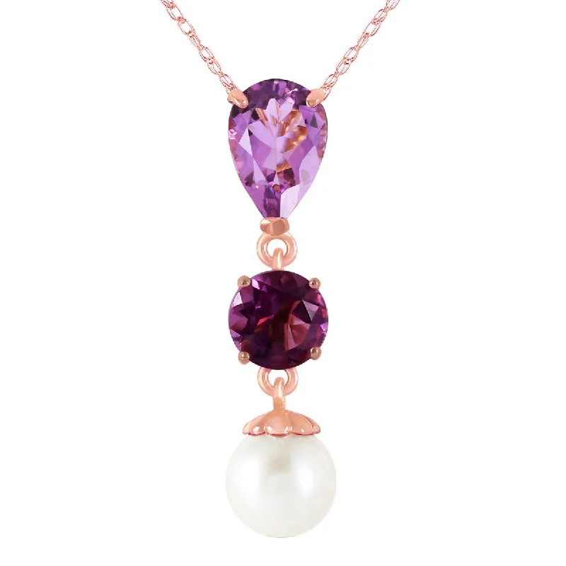 5.25 Carat 14K Solid Rose Gold Necklace Purple Amethyst Pearl