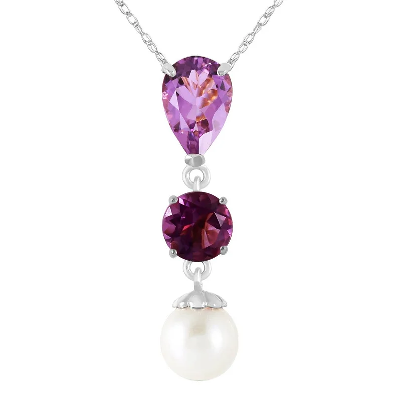 5.25 Carat 14K Solid White Gold Necklace Purple Amethyst Pearl