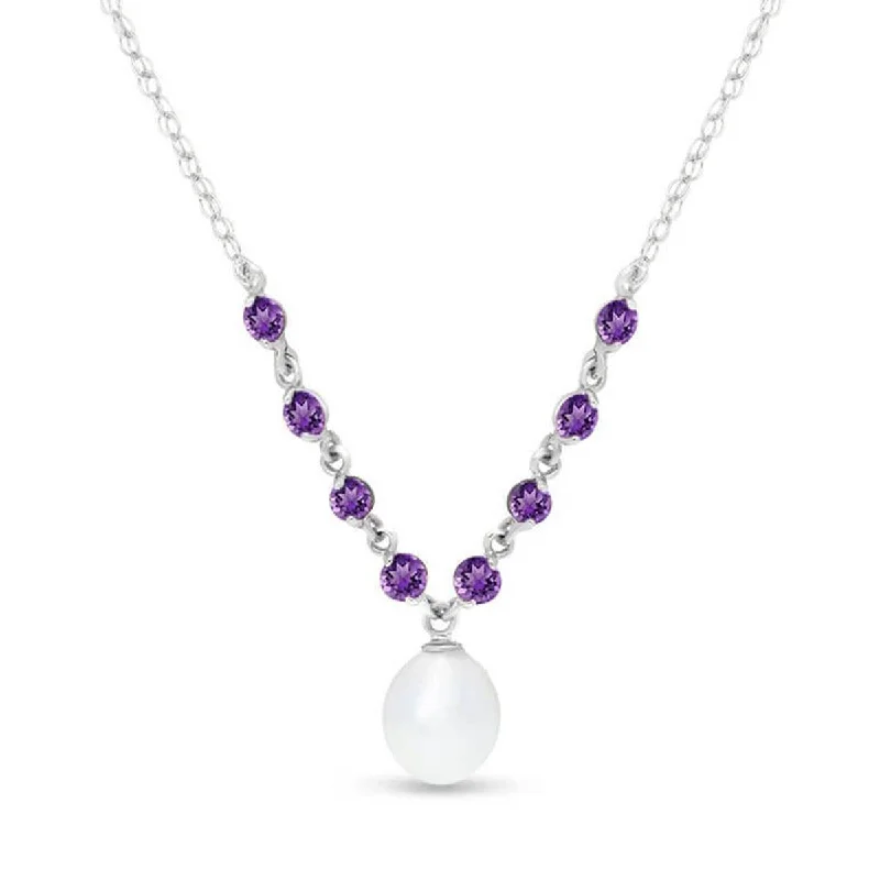 5 Carat 14K Solid White Gold Necklace Natural Amethyst Pearl