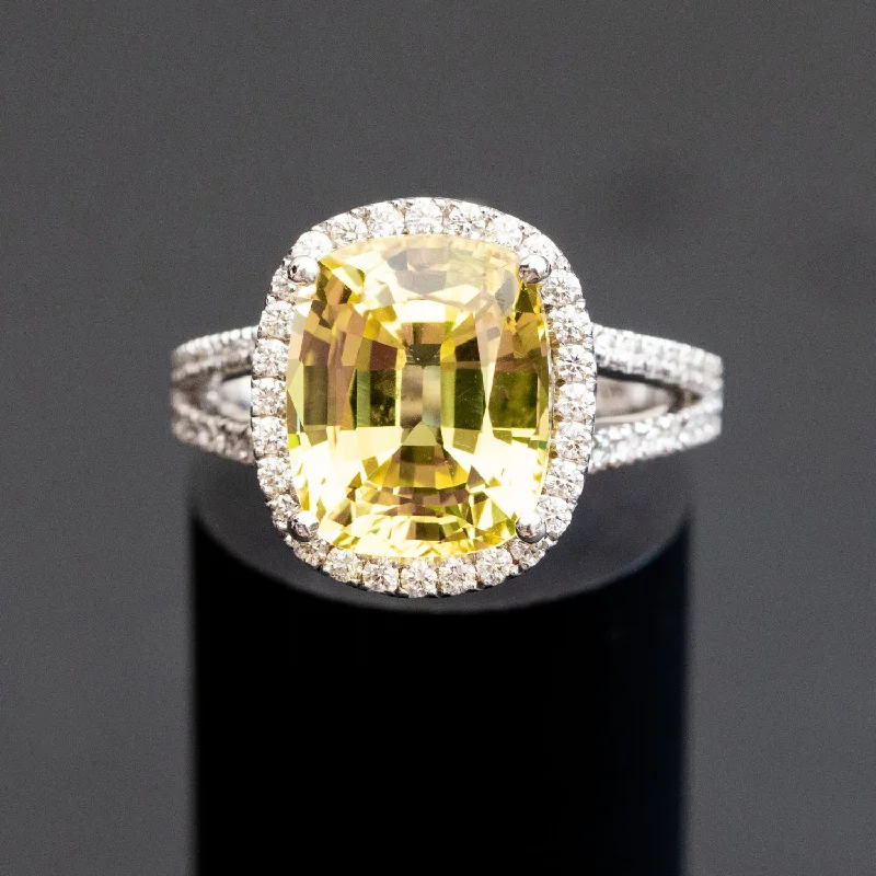 Marie - 6.50 ct cushion yellow sapphire ring with 0.65 carat natural diamonds