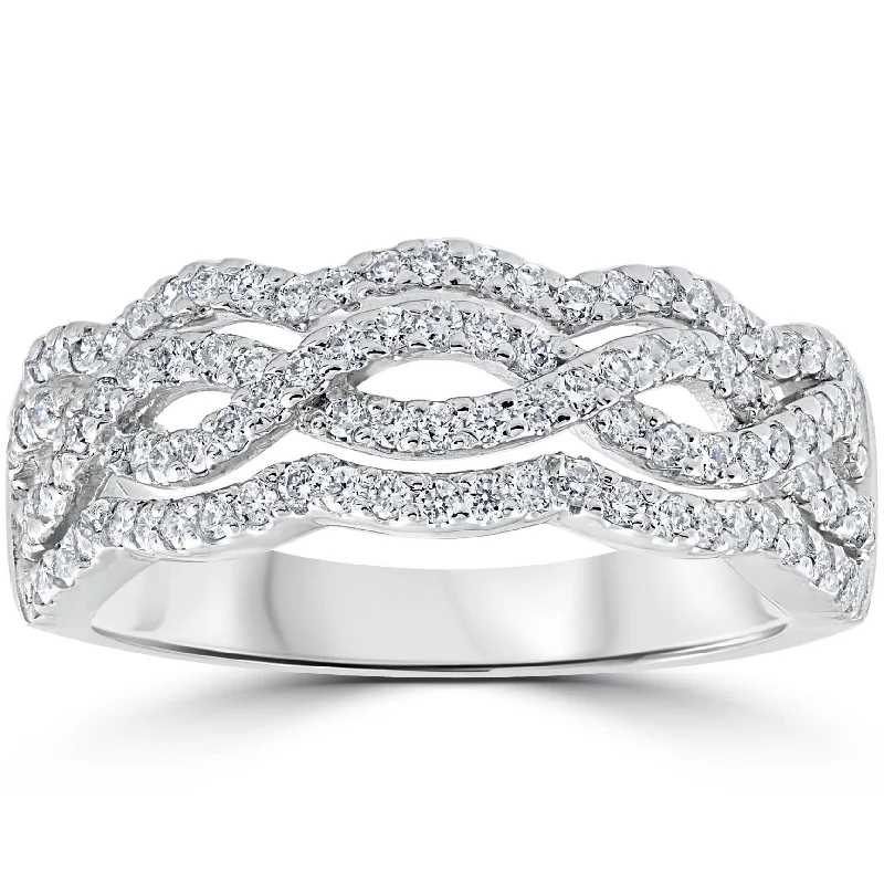 .67ct Diamond Multi Row Infinity Cross Over Ring 14k White Gold Size 7