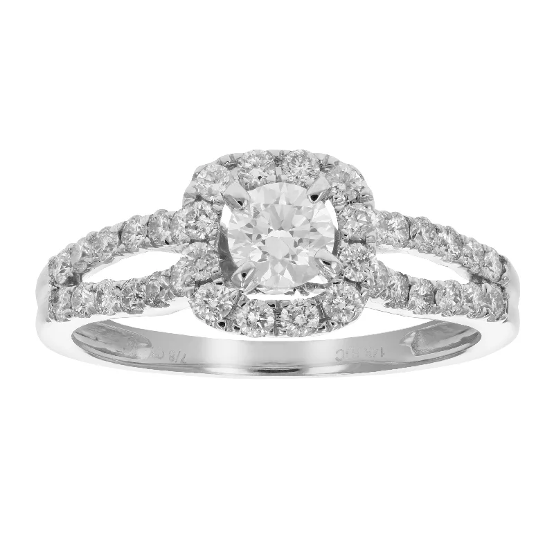 7/8 cttw Diamond Wedding Engagement Ring 14K White Gold Halo Bridal Style