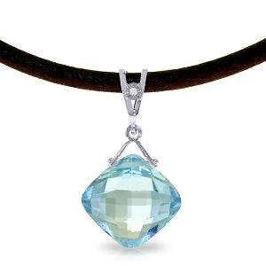 8.76 Carat 14K Solid White Gold Leather Necklace Diamond Blue Topaz