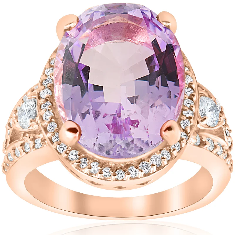 9 1/2ct Oval Amethyst Vintage Halo Diamond Ring 14k Rose Gold