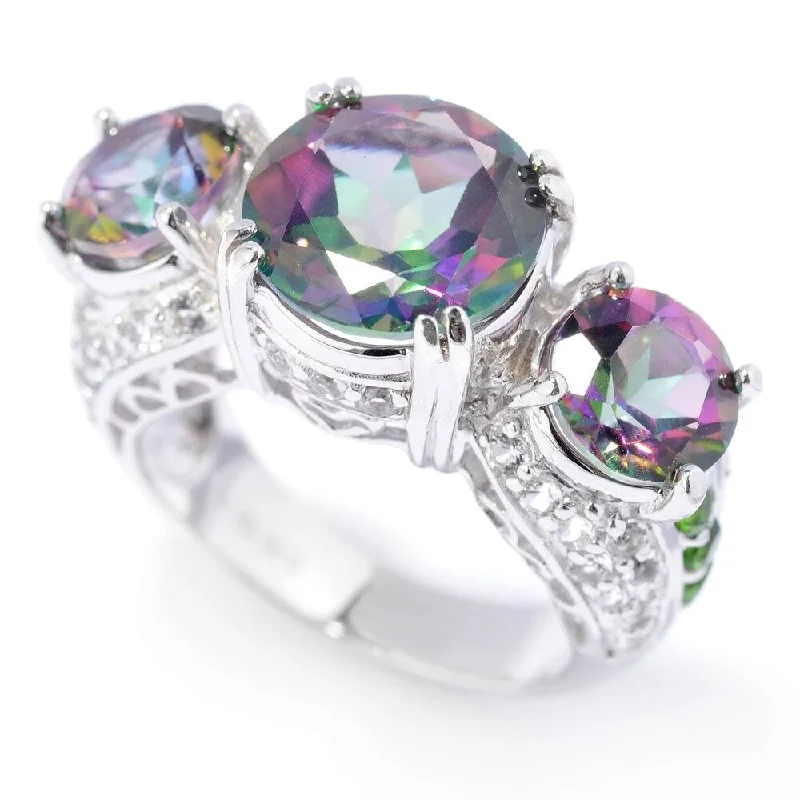 925 Sterling Silver Chrome Diopside,Mystic Topaz,White Topaz Ring- Size 6