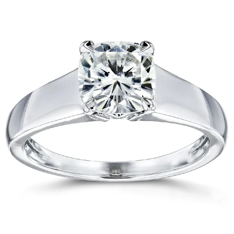 Annello by Kobelli 14k White Gold 1 1/10 Carat Cushion Moissanite Classic 4-Prong Wide Solitaire Ring (GH/VS)