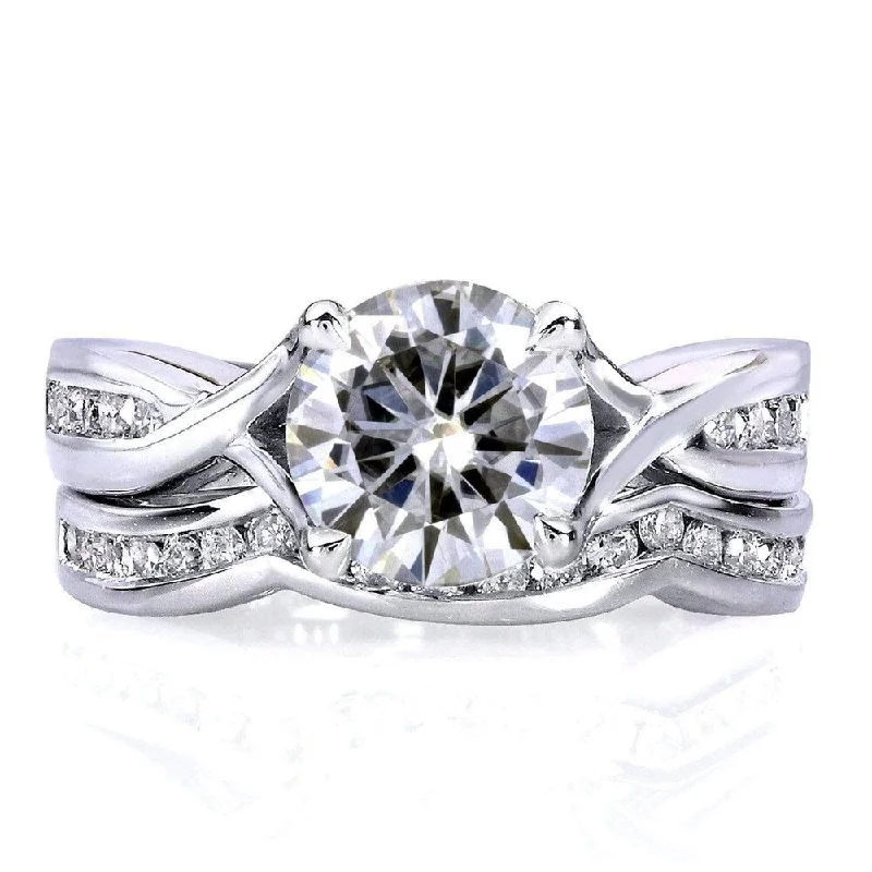 Annello by Kobelli 14k White Gold 1 1/2ct TGW Moissanite and Channel-set Diamond Bridal Rings Set