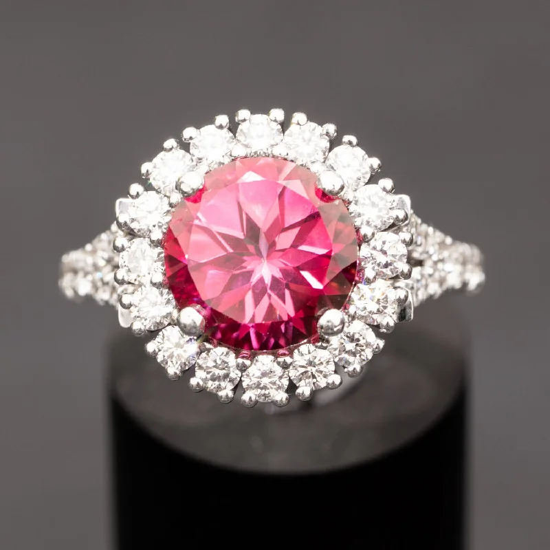 Ariel - 4.20 carat natural pink topaz ring with 1.52 carat natural diamonds