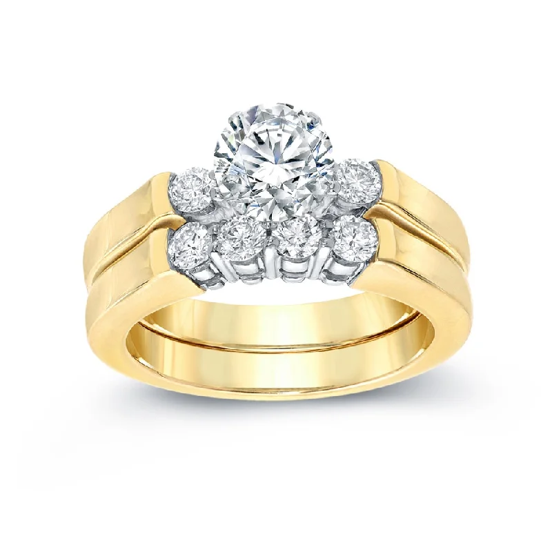 Auriya 14k Gold 1 1/2ctw 3-Stone Diamond Engagement Ring Set 14k Two-Tone Gold Certified