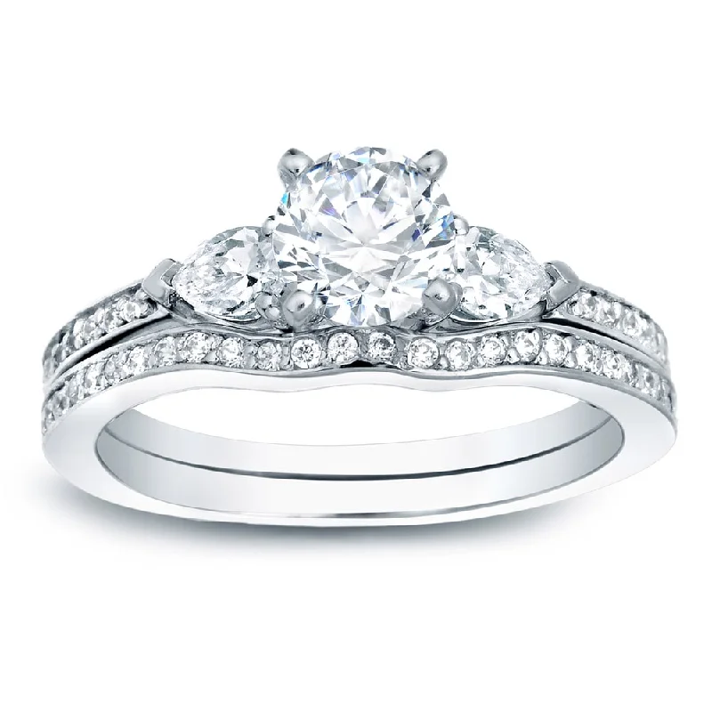 Auriya Platinum 1 carat TW Round 3-Stone Diamond Engagement Ring Set