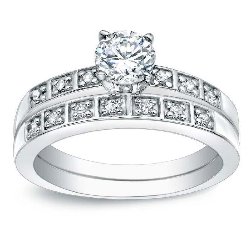 Auriya Platinum 5/8ct TDW Certified Round-cut Diamond Engagement Ring Bridal Set