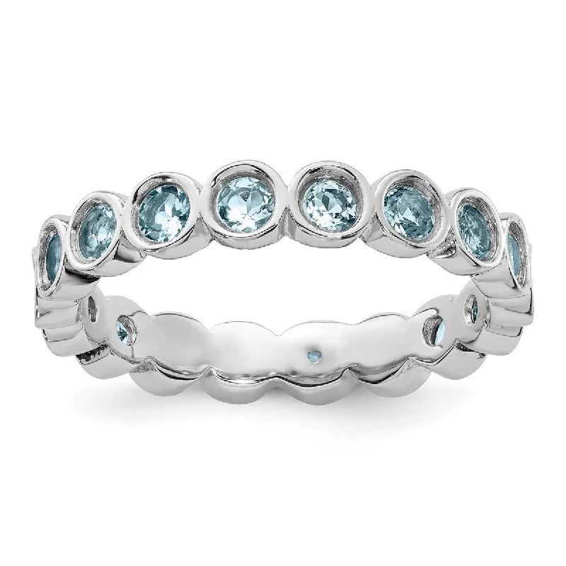 Curata 925 Sterling Silver Bezel Polished Patterned Stackable Expressions Aquamarine Ring