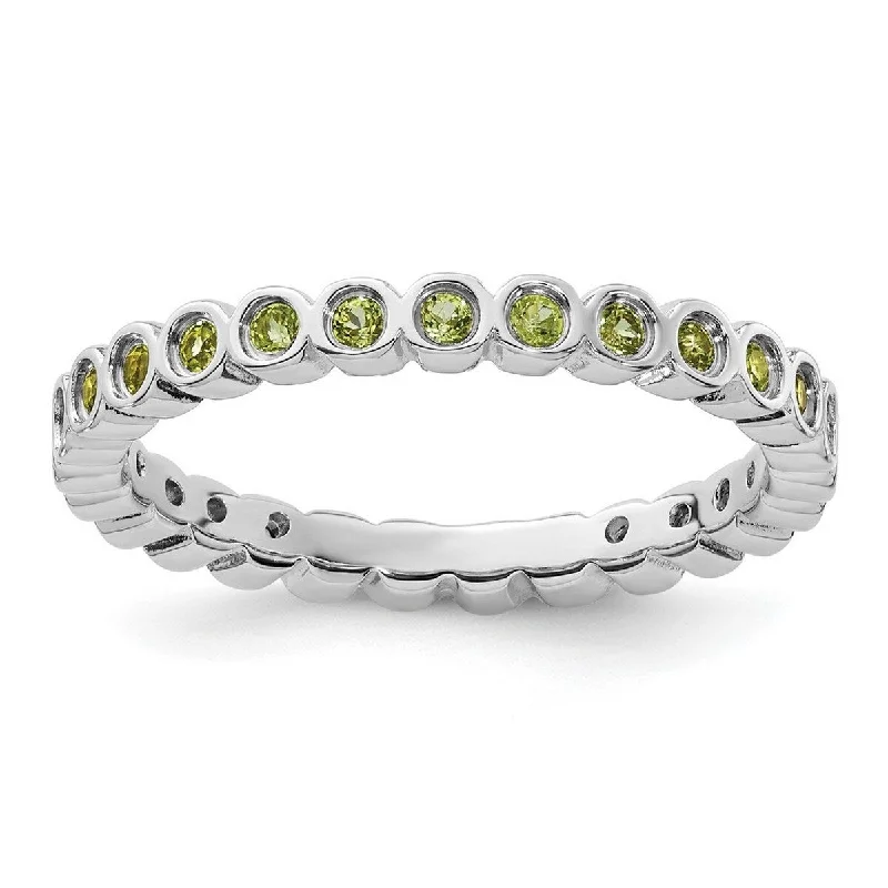 Curata 925 Sterling Silver Bezel Polished Patterned Stackable Expressions Peridot Ring