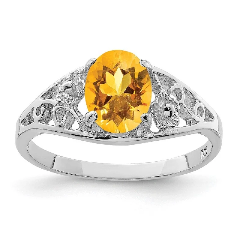 Curata 925 Sterling Silver Oval Polished Open back Citrine ring