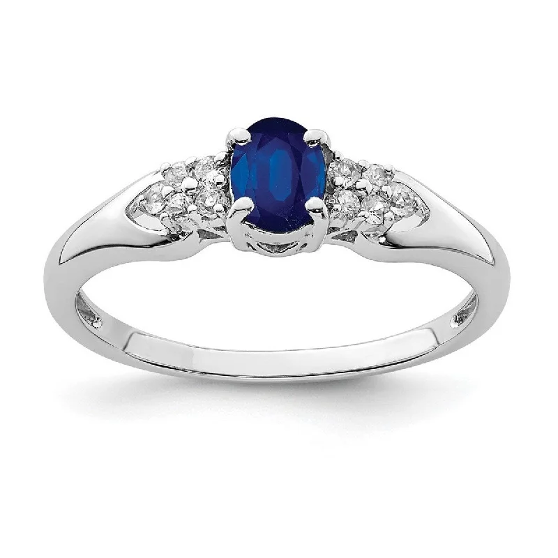 Curata 925 Sterling Silver Polished Open back Blue and White Sapphire Ring