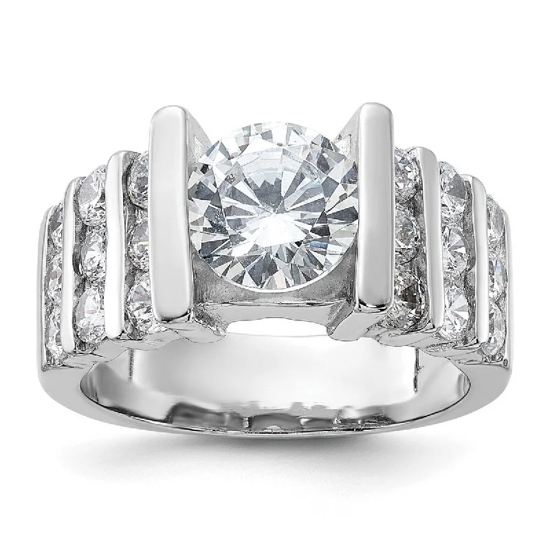 Curata 925 Sterling Silver Polished Open back CZ Cubic Zirconia Simulated Diamond Ring