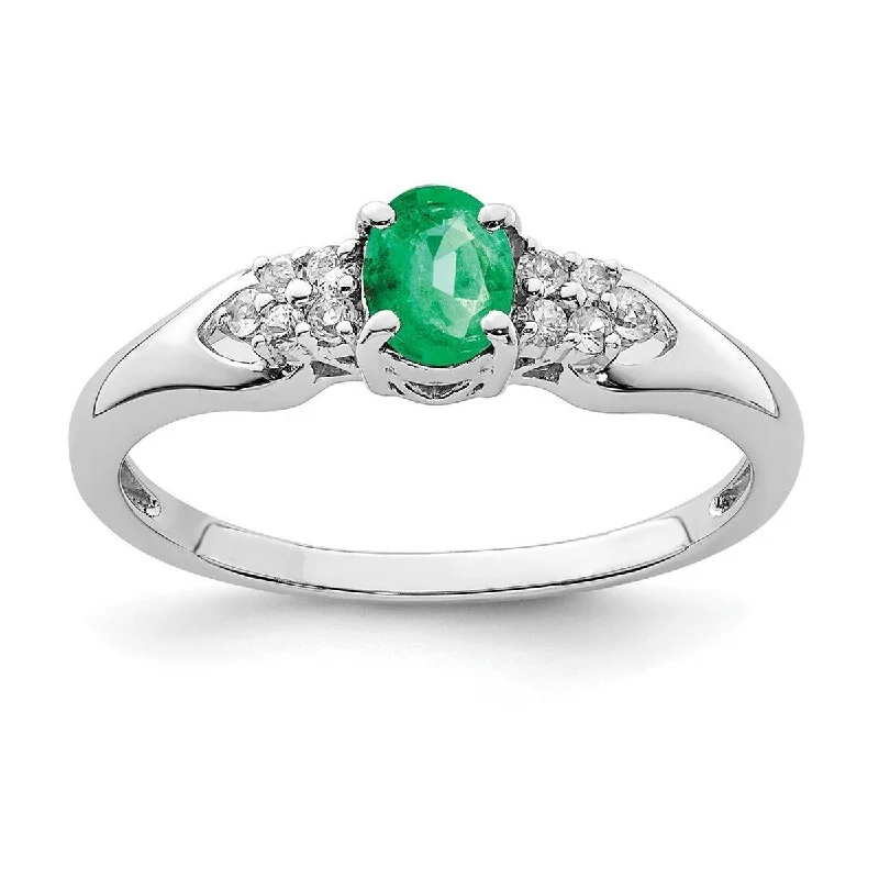 Curata 925 Sterling Silver Polished Open back Emerald and White Sapphire Ring