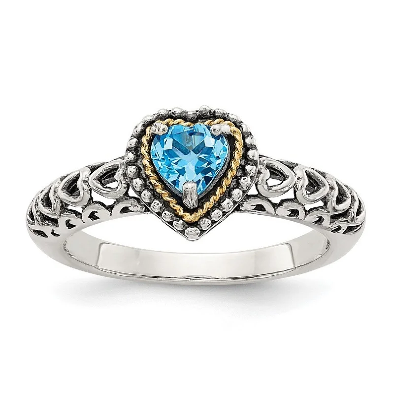 Curata 925 Sterling Silver Polished Prong set With 14k Blue Topaz Ring