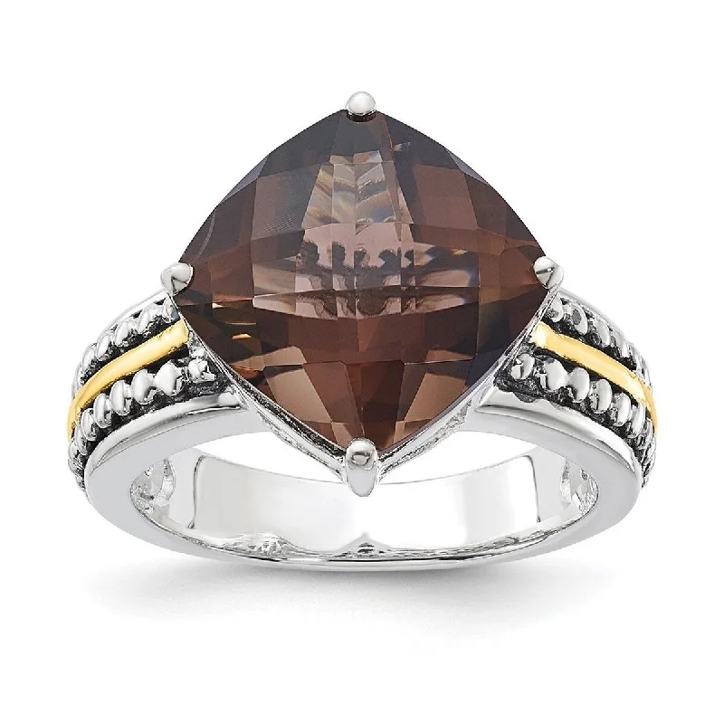 Curata 925 Sterling Silver With 14k 6.80Smokey Quartz Ring