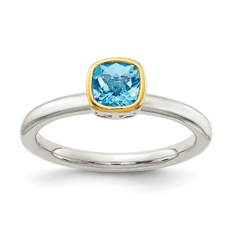 Curata 925 Sterling Silver With 14k Accent Light Swiss Blue Topaz Ring