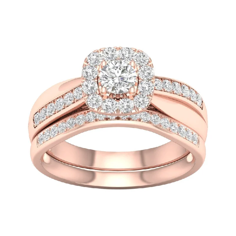 De Couer 14k Rose Gold 5/8ct TDW Diamond Halo Bridal Set