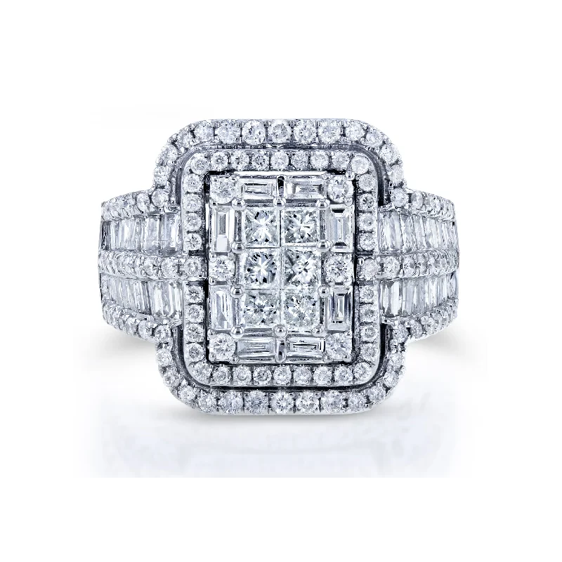 Multi Diamond Rectangular Frame Engagement Ring (2 CTW)