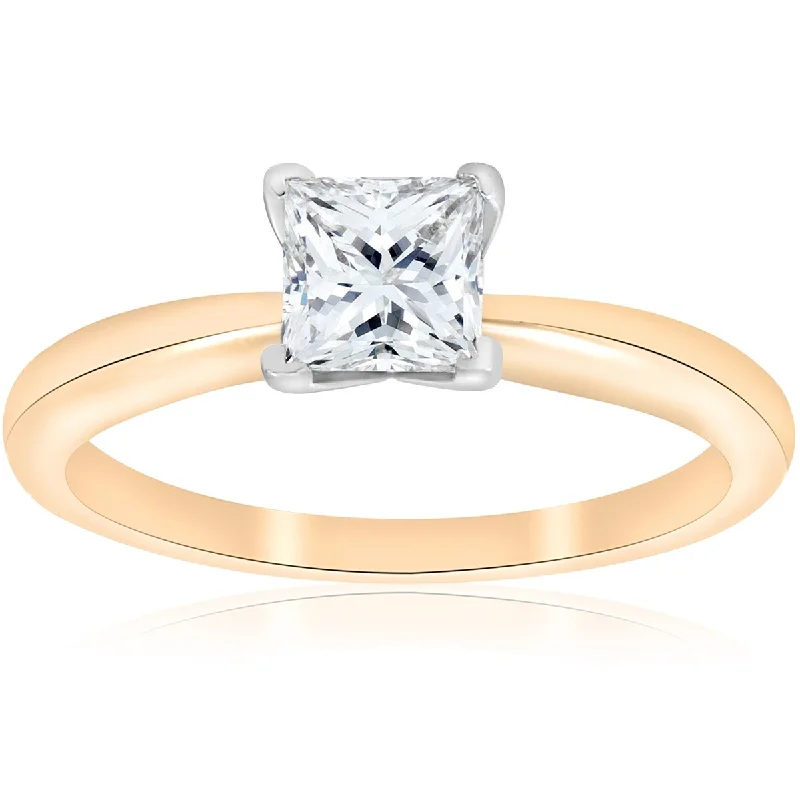 E VS 1ct GIA Certifed Princess Cut Solitaire Diamond Engagement Ring Yellow Gold