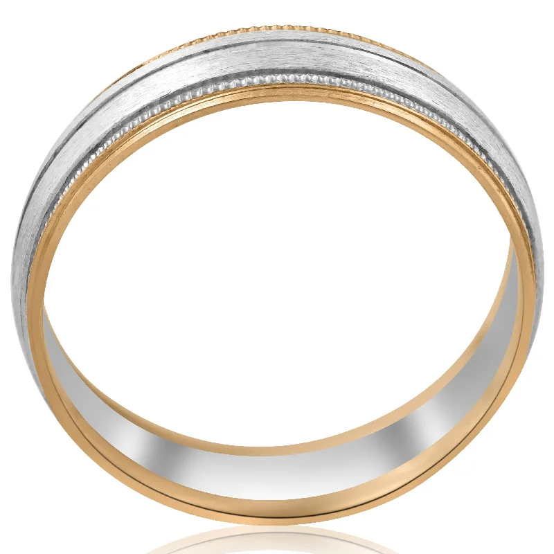 Gold Two Tone 6mm Facet Cut Wedding Band Mens New Ring