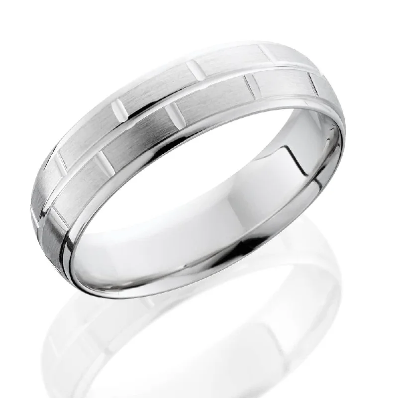 Mens 6mm Handmade Brushed Wedding Band White Gold