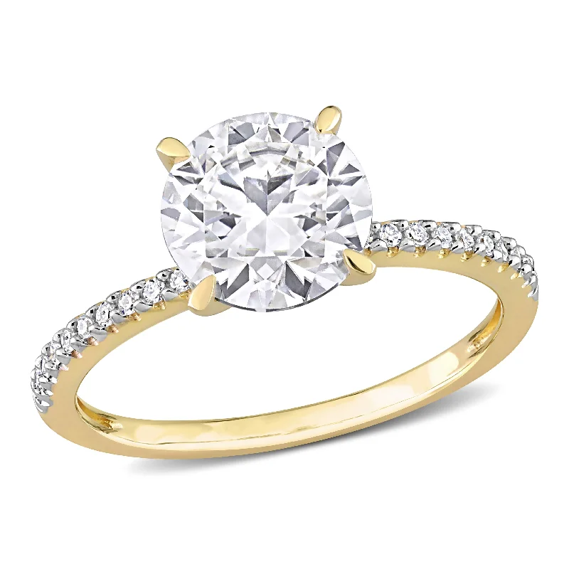 Miadora 1 4/5ct DEW Created Moissanite and 1/10ct TDW Diamond Engagement Ring in 14k Yellow Gold