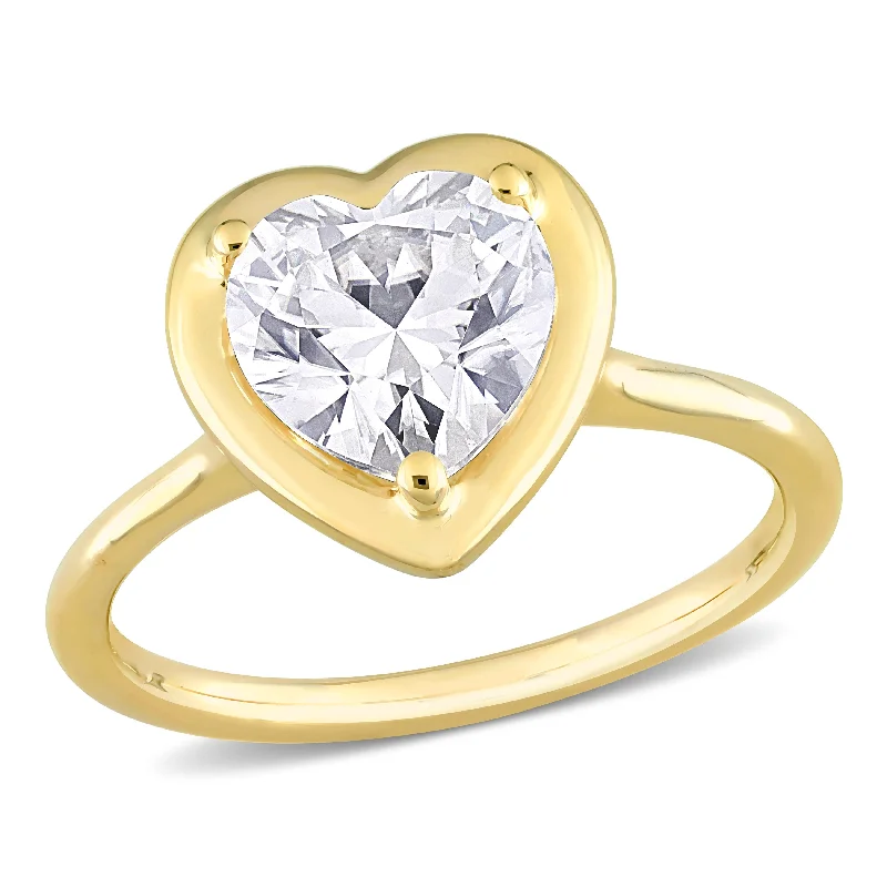 Miadora 2ct DEW Heart-Shaped Created Moissanite Engagement Ring in 10k Yellow Gold