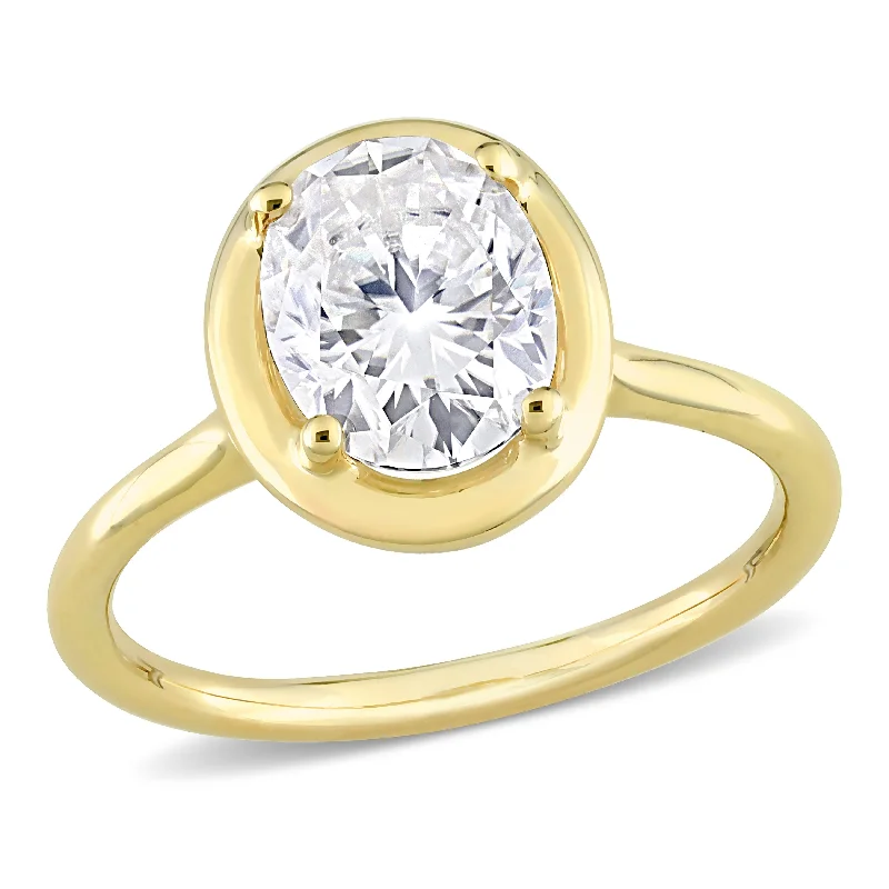 Miadora 2ct DEW Oval Shape Created Moissanite Engagement Ring in 10k Yellow Gold