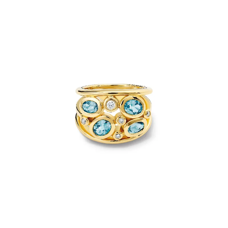 Multi Aeneus Ring 18ct Yellow Gold - Aquamarine & Diamond