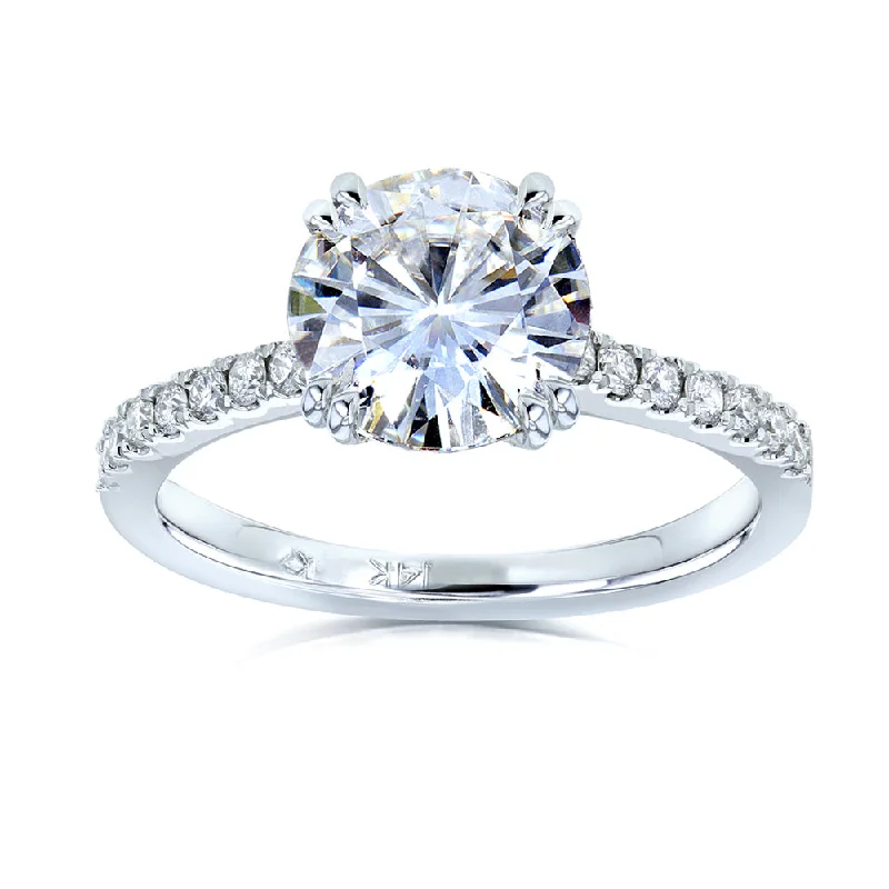 Moissanite and Lab Grown Diamond Engagement Ring 1 3/4 CTW 14k White Gold (GH/VS, DEF/VS)