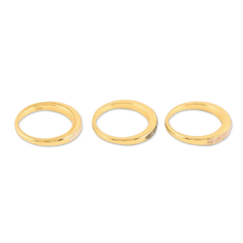 Novica Handmade Alluring Trio Gold-Plated Gemstone Stacking Rings (Set Of 3)